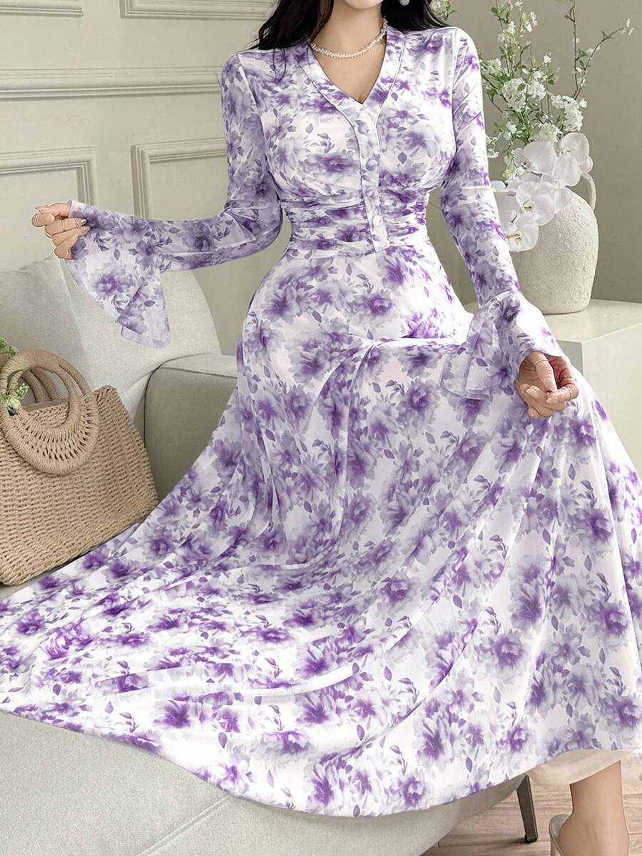 Feyla Robe femme élégante à imprimé floral all-over