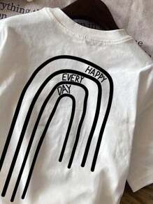 Manfinity Joysei 男士白色针织圆领短袖休闲图案 T 恤，男友礼物