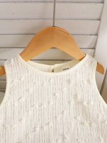 SHEIN 女婴休闲度假圆领提花针织无袖上衣和短裤套装 - 杏色 - 查看 4