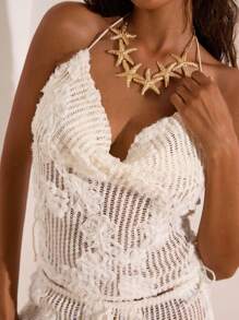 Opulessa Parte superior de cubrimiento sin espalda con estampado jacquard de unicolor para playa, vacaciones, lunares, Ibiza, brillante, traje de baño de una pieza para mujer, traje de baño de cintura alta, playa para mujer, vacaciones, verano, playa para mujer, concierto mujer BOHO, vacaciones tropicales para mujer, romántico, parte superior blanca de playa, parte superior blanca con lentejuelas, parte superior blanca