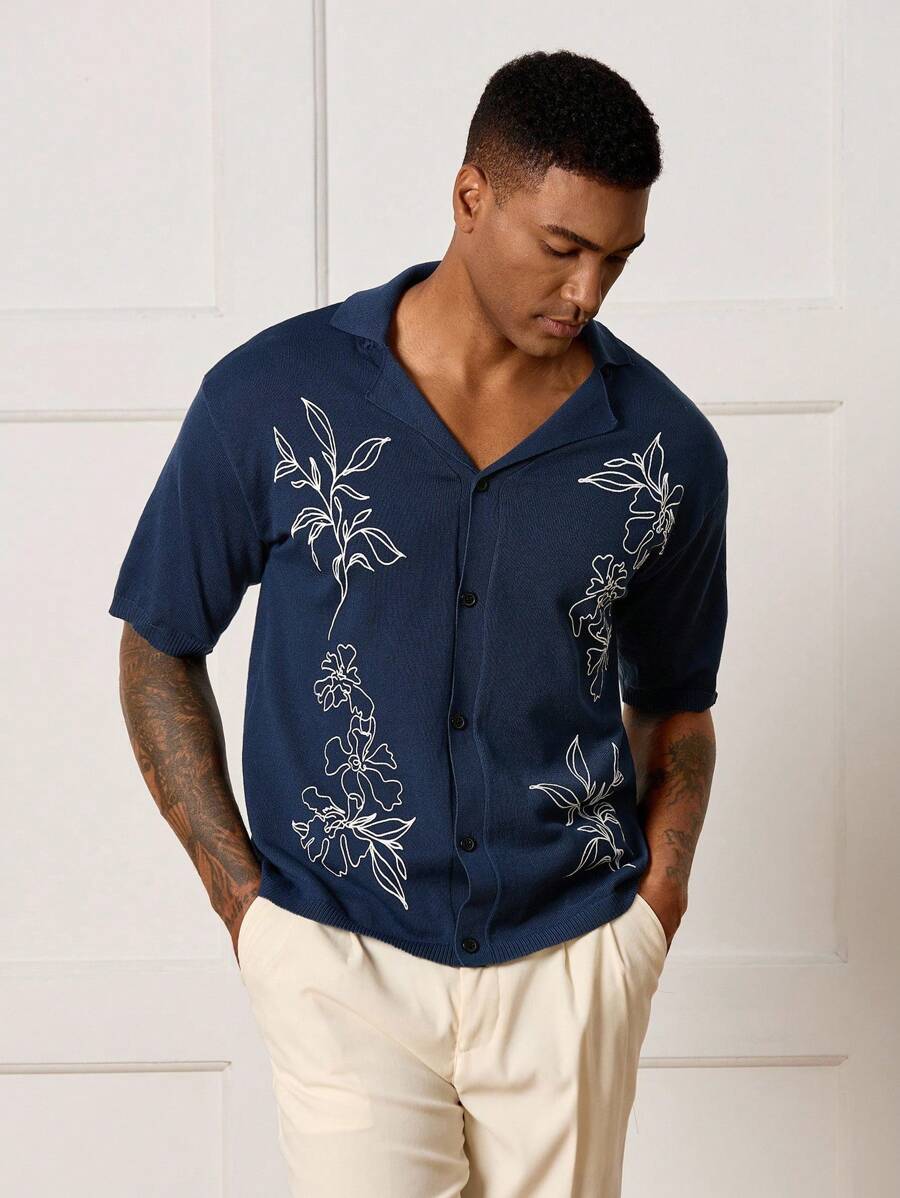 Manfinity CityGents Men's Casual Floral Print Knit Sweater, Summer