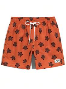 Surfspeed Pantalones cortos de playa con bolsillos, estampado de tortuga marina y cintura con cordón para hombre - Marrón - Ver 5
