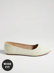 SHUZIA 女式宽版舒适尖头亚麻芭蕾平底鞋