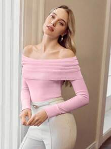 MOTF PREMIUM SUÉTER DE PUNTO ACANALADO CON HOMBROS DESCUBIERTOS PARA OTOÑO E INVIERNO - Rosa - Ver 4