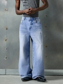 NEON BLANC Men's Pocket Loose Wide-Leg Casual Versatile Jeans - Blue - View 2