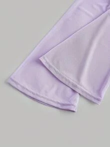 SHEIN Girlism Tween Girls Elegant Formal Knitted Solid Color Square Neckline Mesh Bell Sleeve Ruched Long Sleeve Snug Fit Dress, For Autumn White Daily Wear Lilac Dress Light Purple Dress Sheer Sleeve Dress Purple Mesh Dress Lavender Dress Ruched Dress Long Sleeve Dress Fall Winter Mesh Sleeve Dress - Mauve Purple - View 3