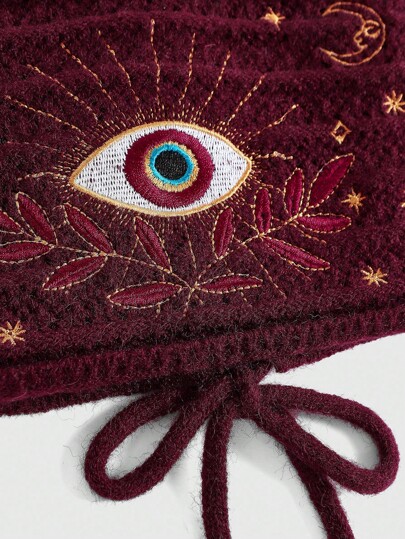 Hippie Back To School  Women Boho Summer Outfit "Hippie Vacation" Style Eye, Moon And Star Embroidery Knit Top, Beaded Top Halter Tops For Women