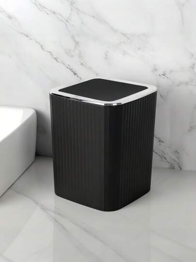 1 件大容量塑料垃圾桶简约条纹图案适用于家庭客厅浴室储物整理器垃圾桶耐用家居装饰宽敞废物容器房间必需品