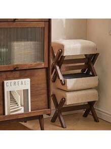 SHEIN Nordic Luxury Solid Wood Shoe Bench, Multipurpose Square Low Stool For Entryway, Living Room, Kids Room