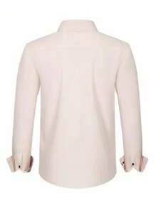 Manfinity Mode Loose Fit Men's Button Up Long Sleeve Shirt, For Fall - Apricot - View 2