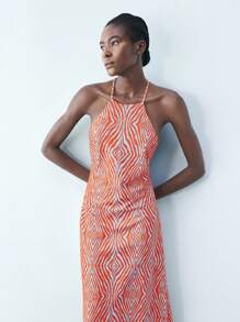 Maija Women's Digital Geometric Print V-Neck Tie Waist Dress, Versatile Urban Party Fashion For Spring And Summer, Slimming Waist Design, Multicolor Prints Vacation Dress, Bohemian Retro Style Maxi Dress Business Casual Women's Wear, Office Wear, Low-Key Old Money Style, Effortless Temperament, High-End Urban Commuting, The Same Style As The Editor-In-Chief Of The Magazine, Urban Social Vacation Party Wear, Charming, Low-Key And Durable Basic Style, Versatile And Not Picky Clothing, Street Fashion - Multicolor - View 5