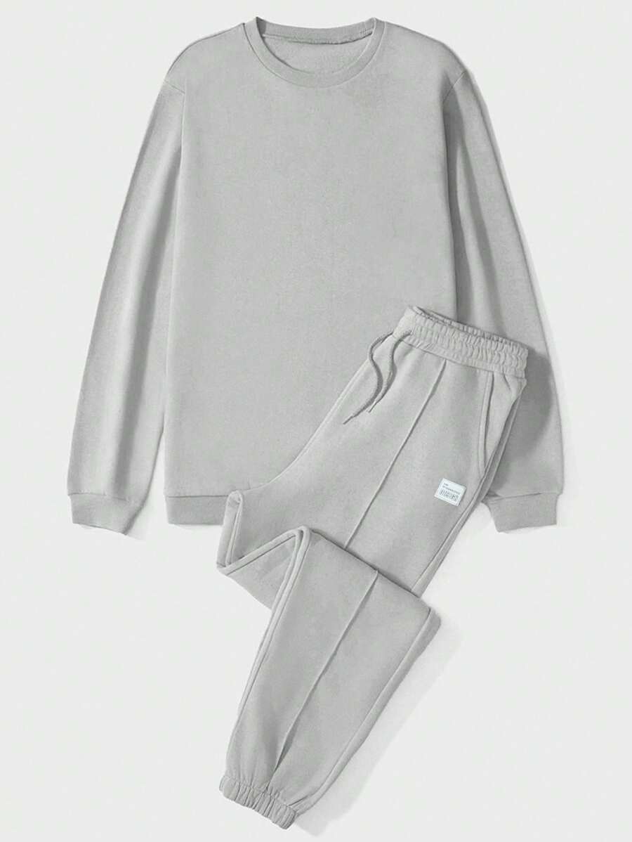 EURMUSE Set de 2 piezas de sudadera y pantalón de chándal de unicolor casual para hombre - Gris - Ver 1