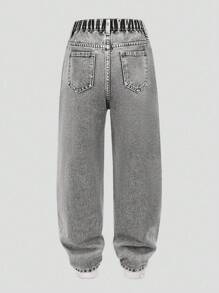 SHEIN Explorewe Tween Boy Light Grey Ripped Jeans,Distressed Straight Leg Denim Pants For Back-To-School,Autumn Streetwear School Casual Chic Fashionable Clothes - Grey - View 2