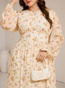 Veilorie 大码优雅花卉灯笼袖连衣裙 - 彩色 - 查看 4