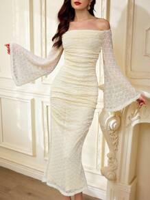 Vintamour Đầm trễ vai phối ren hoa dệt kim jacquard cổ điển thanh lịch cho nữ, trang phục dự tiệc thường ngày, trang phục mùa hè cho nữ, trang phục đi nghỉ, váy trắng cho nữ, váy mùa hè cho nữ, váy trắng cho nữ, váy dạ hội, váy sinh nhật cho nữ, váy dự tiệc cưới, váy phục sinh cho nữ, váy mùa xuân cho nữ, quần áo mùa hè, trang phục mùa xuân cho nữ, váy phục sinh cho nữ, trang phục sinh nhật cho nữ, váy cưới, kỳ nghỉ xuân - Màu be - Xem 1