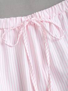 Sweetra 2 件套女士春季休闲风格蓝色条纹宽松短款上衣和阔腿裤 - 粉色 - 查看 4