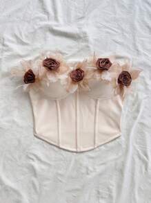 Soleia 女士度假浪漫性感露肩荷叶边修身紧身衬衫，适合派对、节日、约会、情人节下午茶 - 彩色 - 查看 3