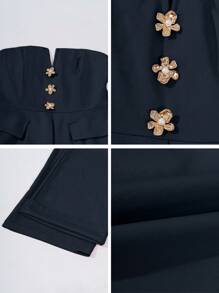 2 bộ trang phục dự tiệc mùa xuân và mùa hè thanh lịch nút hồng, áo ống peplum và quần ống rộng - Màu xanh hải quân - Xem 10