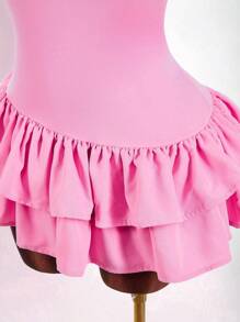 Amplova Women Plus Size Solid Color Double Ruffle Hem Fashionable Halter Neck Dress - Pink - View 8