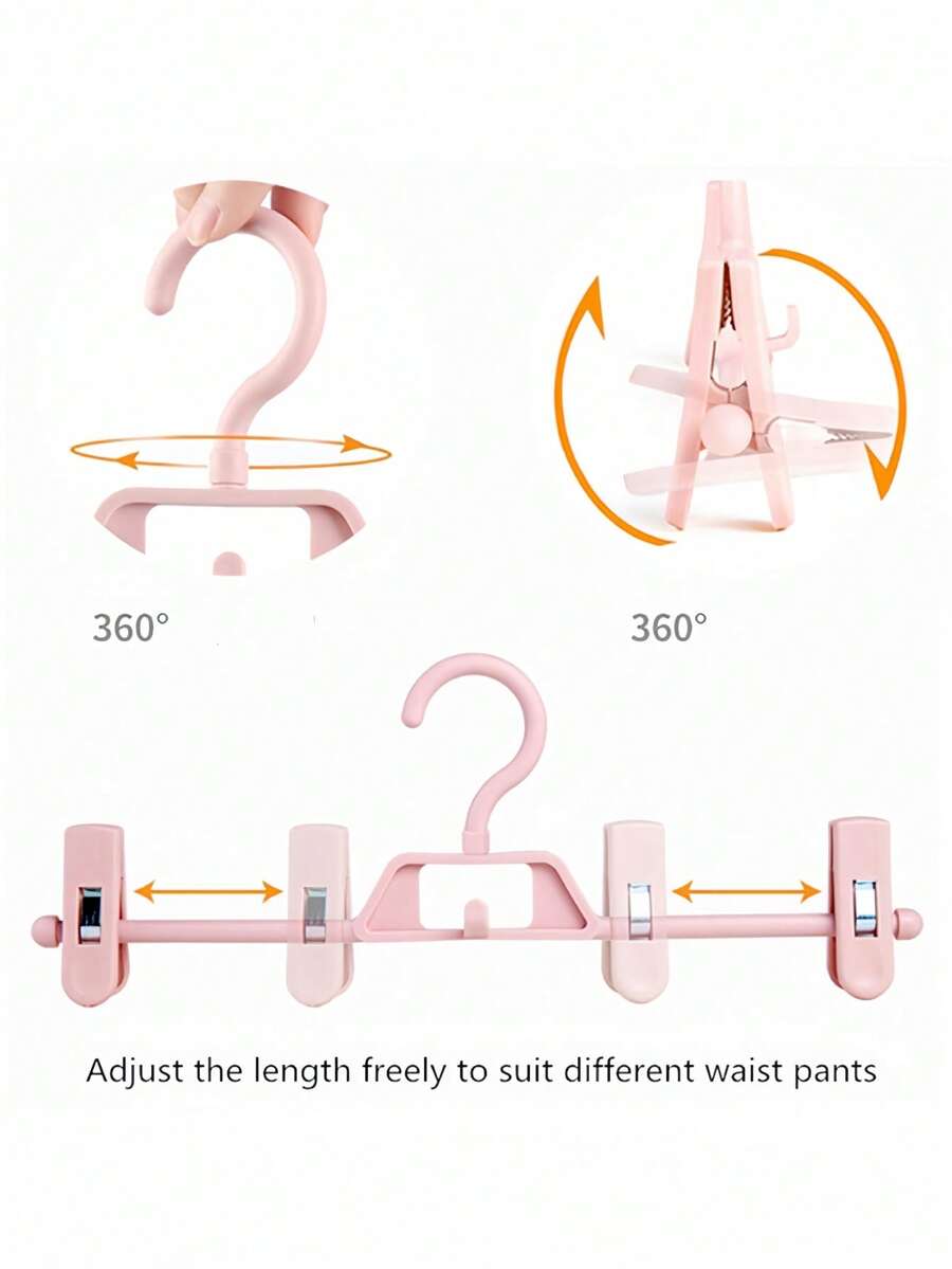 SHEIN 5件装塑料粉色旋转防滑衣架、储物架、整理衣架、裤挂带、防滑夹、家居用品 - 粉色 - 查看 1
