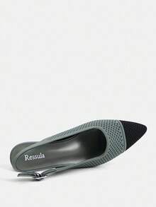 女士时尚橄榄绿舒适高跟鞋 - 橄欖綠 - 查看 7