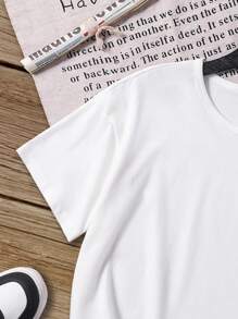 SHEIN Playful Pals Young Girl Summer Casual Commuter School Pencil & Floral Butterfly Print Loose Fit Short Sleeve White T-Shirt - White - View 4