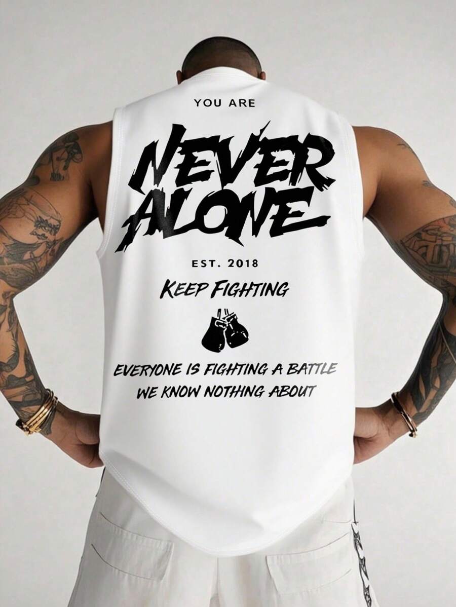 Manfinity LEGND 男士标语印花宽松圆领休闲上衣 - 白色 - 查看 1