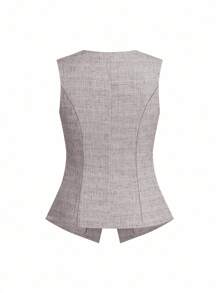 Gownix French Style Women Business Casual Sleeveless Waistcoat With Metal Buttons, Work Wear - Grey - View 2