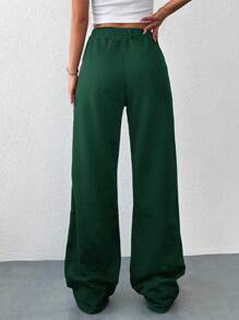 EURMUSE 100%Cotton Solid Color Wide Leg Pants With Elastic Waistband - Hijau - View 2