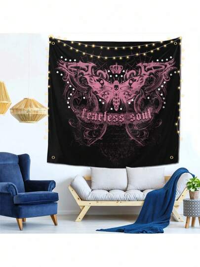 Goth 1pc Gothic-Style Background Fabric Decorative Tapestry With Butterfly Steampunk Elements, Suitable For Use In Dining Rooms, Living Rooms, And Bedrooms To Create An Atmospheric Vibe,Home ,Garden Decor, Halloween