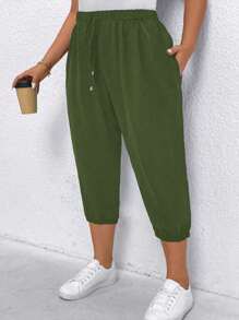 EMERY ROSE 大码女式纯色抽绳腰口袋休闲七分裤