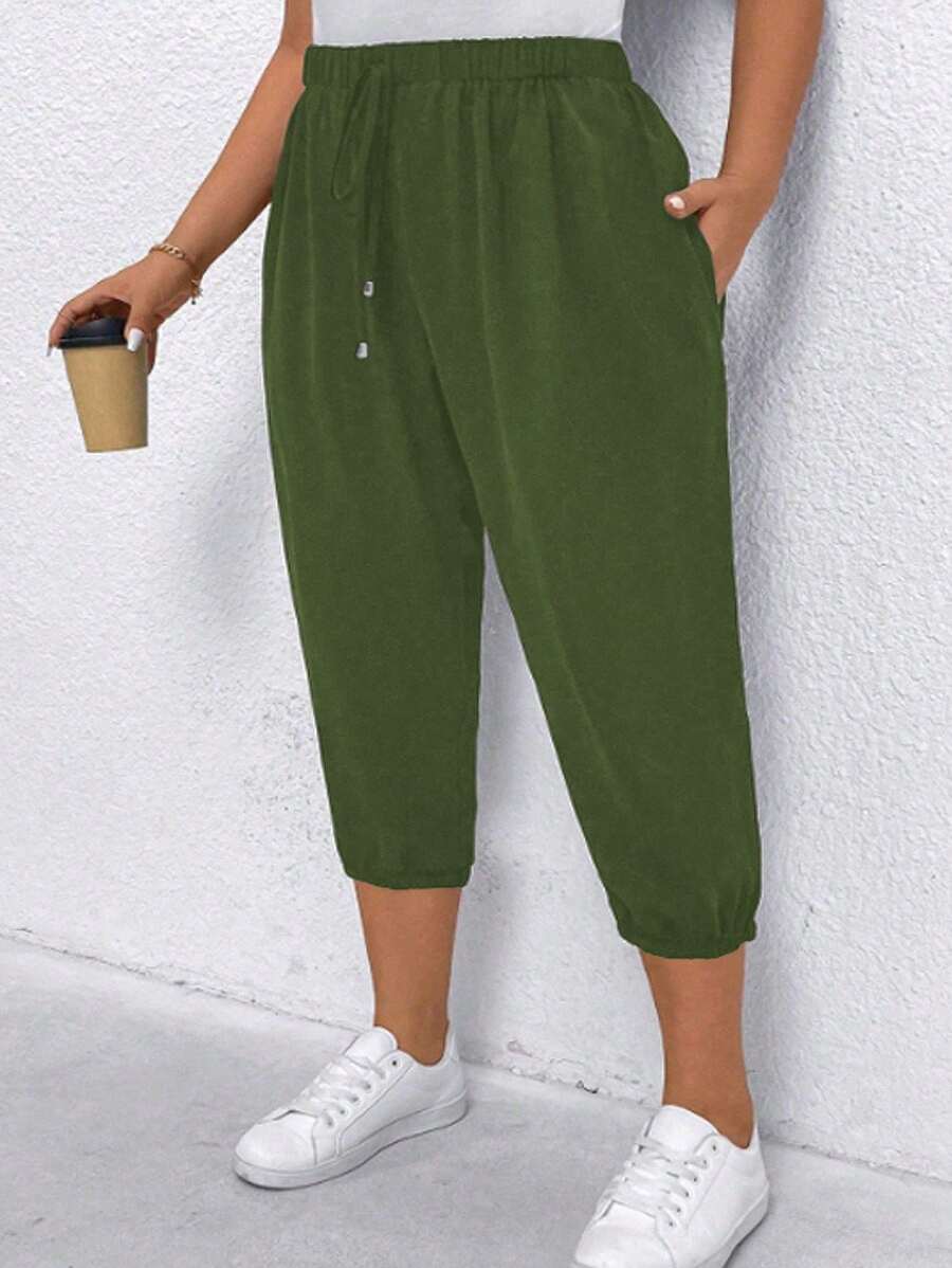 EMERY ROSE 大码女式纯色抽绳腰口袋休闲七分裤