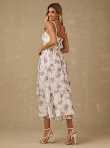 Enchnt 春夏浪漫女士白色蕾丝花卉印花细肩带蝴蝶结长裙，甜美优雅，适合度假、约会、节日、派对、毕业典礼、婚礼嘉宾和海滩，舞会礼服，女士夏季连衣裙，女士太阳裙，夏季服装，优雅派对连衣裙 - 彩色 - 查看 7