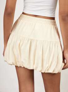 Maija 女式杏色弹性腰部褶皱下摆休闲别致简约舒适波西米亚风格海滩度假裙夏季