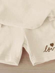 女婴简约休闲可爱心形印花 T 恤和紧身裤两件套服装，适合春夏季，女婴服装 - 彩色 - 查看 6