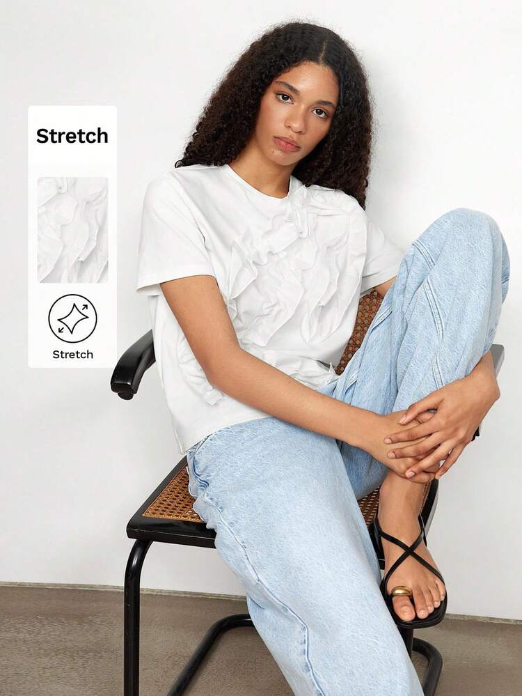 SHEIN Maija Women's Solid Color Short Sleeve T-Shirt, Minimalist And Fashionable, Suitable For Summer