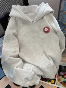 SHEIN 女式超大号7号印花落肩连帽套头衫秋季 - 淺灰色 - 查看 2