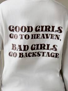 MISSGUIDED Long Sleeve Retro Rock Band Concert Backstage T-Shirt Festival Streetwear Slogan Statement Print Fashion Top Year Round Essential Wardrobe Basic - White - View 5