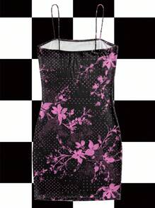 Warp Atelie 女式花卉波尔卡圆点印花修身时尚吊带迷你连衣裙 Y2K 2000 年代返校季