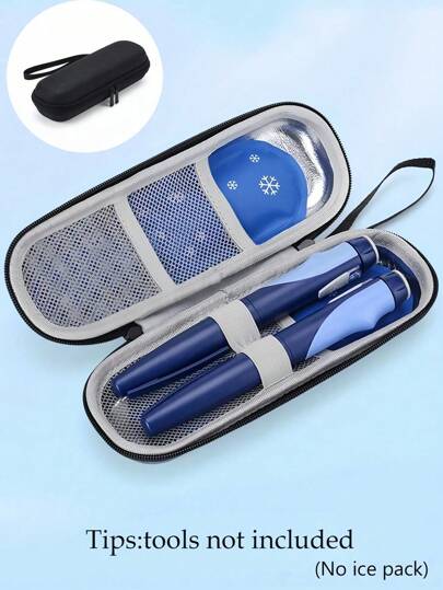 1 pieza Bolsa enfriadora portátil azul marino Ins Portable - Caja enfriador físico amigable con paquete de hielo frío, bolsa de viaje ligera y simple con cremallera, estuche de diabetes, bolsas enfriadoras de medicamentos portátiles para bolígrafos y suministros de monitor de glucosa
