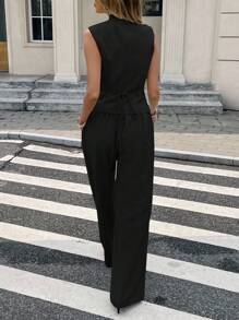 SHEIN Frenchy Bộ 2 món: Áo vest và quần đi làm thường ngày cho nữ - màu đen - Xem 2