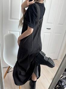 FRIFUL 女式休闲水洗加长牛仔连衣裙 - 黑色 - 查看 5