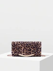 MOTF PREMIUM LEOPARD PRINT PU LEATHER CLUTCH BAG - Brown - View 1