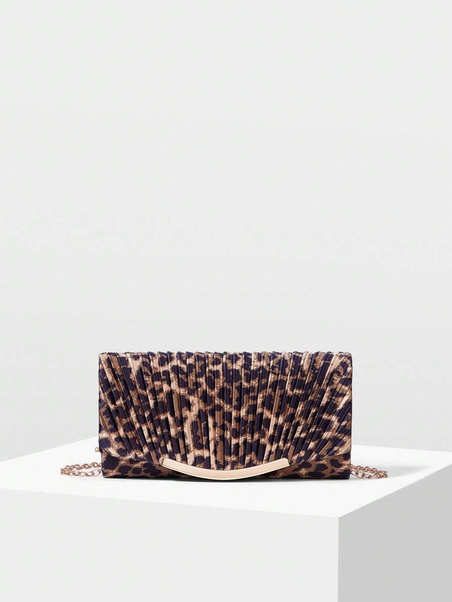 MOTF PREMIUM LEOPARD PRINT PU LEATHER CLUTCH BAG - Brown - View 1