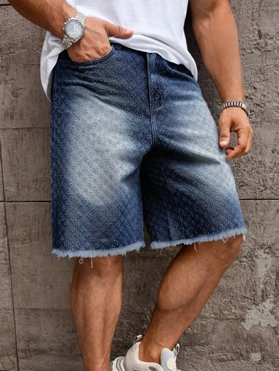 Manfinity Homme 男士口袋磨边宽松休闲牛仔短裤