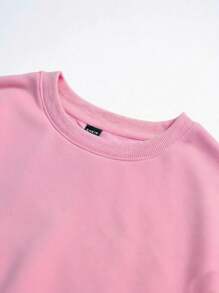 SHEIN EZwear 休闲简约海滩度假鲨鱼图案印花圆领宽松长袖女式运动衫，春秋季 - 粉色 - 查看 4