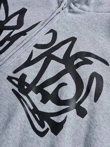 Manfinity Streetrush Sudadera con capucha de doble capa de moda callejera para hombres jóvenes, sudadera con estampado gráfico oversize