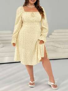 SHEIN EZwear Váy dệt hoa giản dị cỡ lớn, màu vàng nhạt, mùa thu/đông - Màu vàng - Xem 5