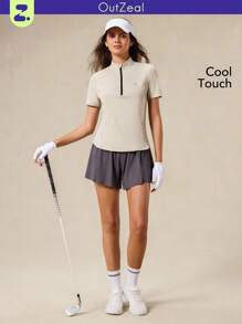 OutZeal Women Sports Sweatshirt Gym Wear Golf Polo Long Sleeve UV Protection Cool Touch Stand Collar Half-Zip Top - Khaki - View 13