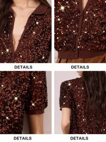 Briarwyn Áo len tay ngắn đính sequin thời trang cho nữ trang phục hẹn hò phong cách cổ điển cho phụ nữ - Cà phê nâu - Xem 9